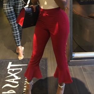Red peplum fitted pants